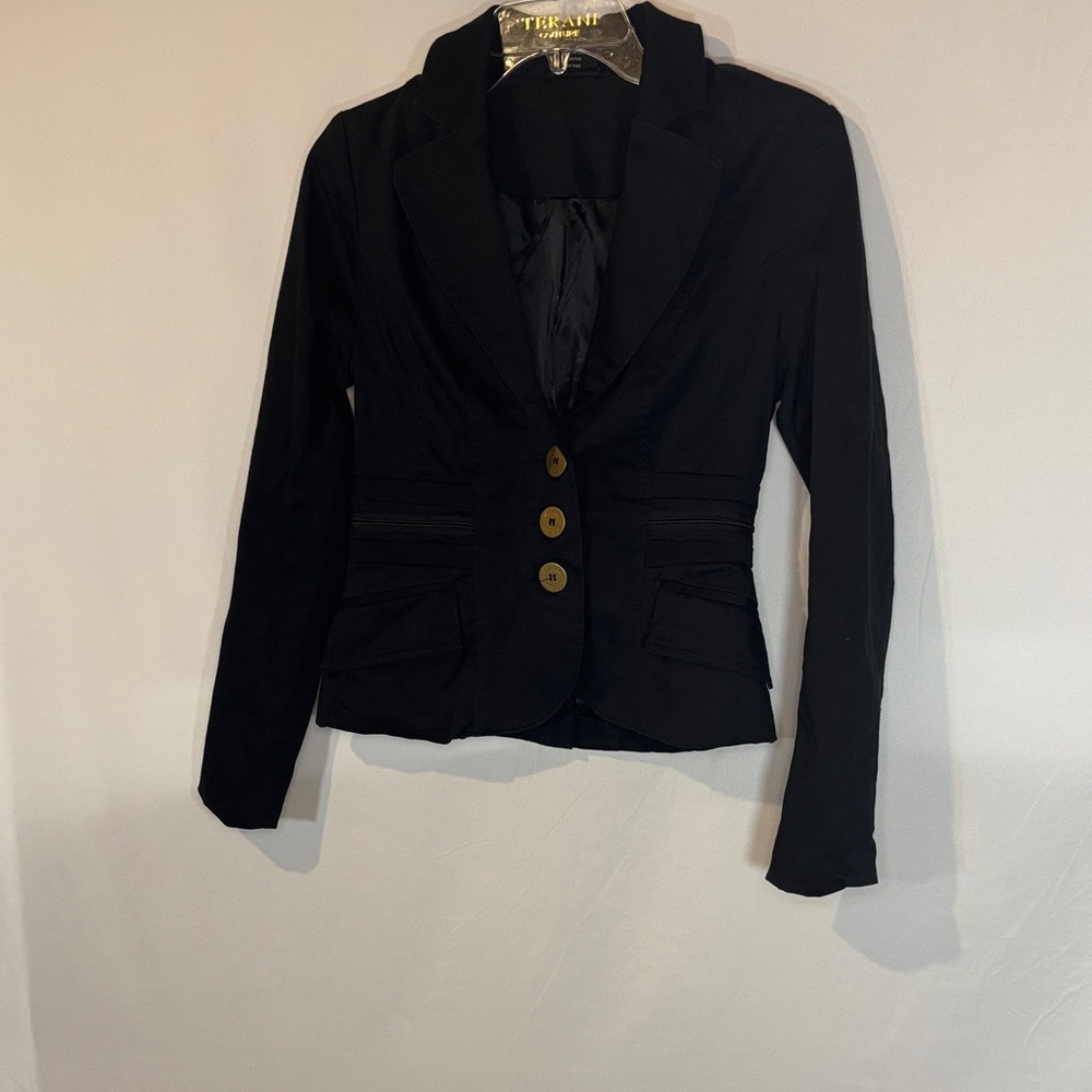 Seductions Black Blazer with Button Accents
